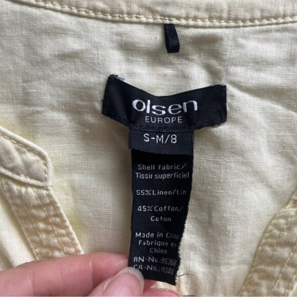 Olsen Europe linen cotton yellow light weight button down shirt Sz S-M - Picture 4 of 6